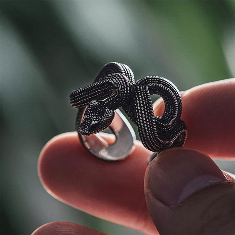Gothic Wraparound Mens Snake Ring - Silver - Unisex - Adjustable - That Rock Aesthetic