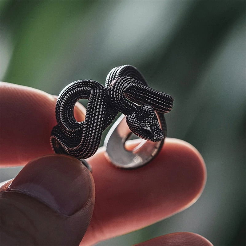 Gothic Wraparound Mens Snake Ring - Silver - Unisex - Adjustable - That Rock Aesthetic