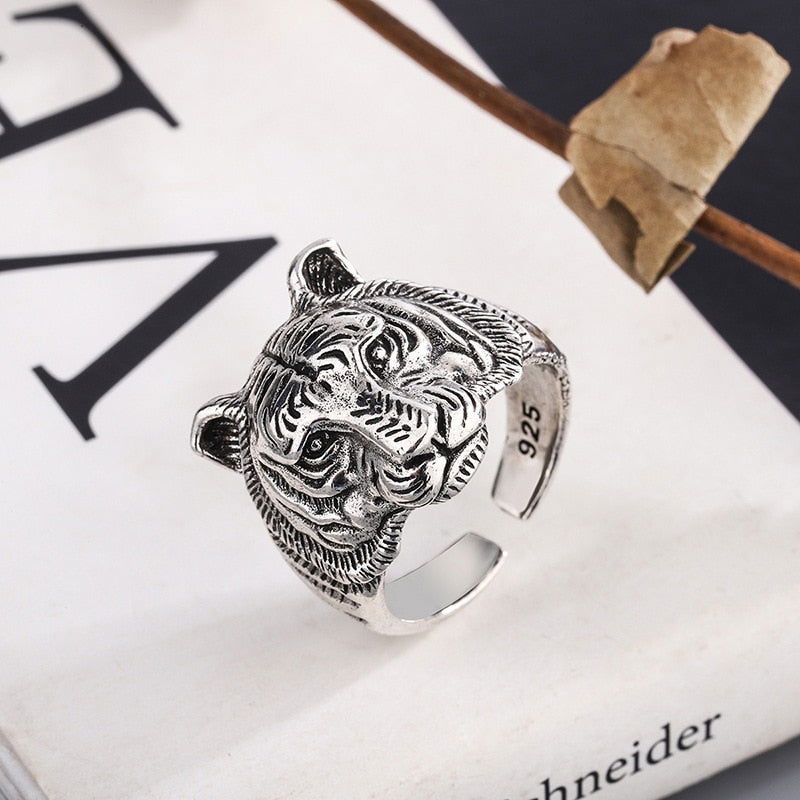 Graceful Mens Tiger Ring - 925 Sterling Silver - Unisex - Adjustable - That Rock Aesthetic