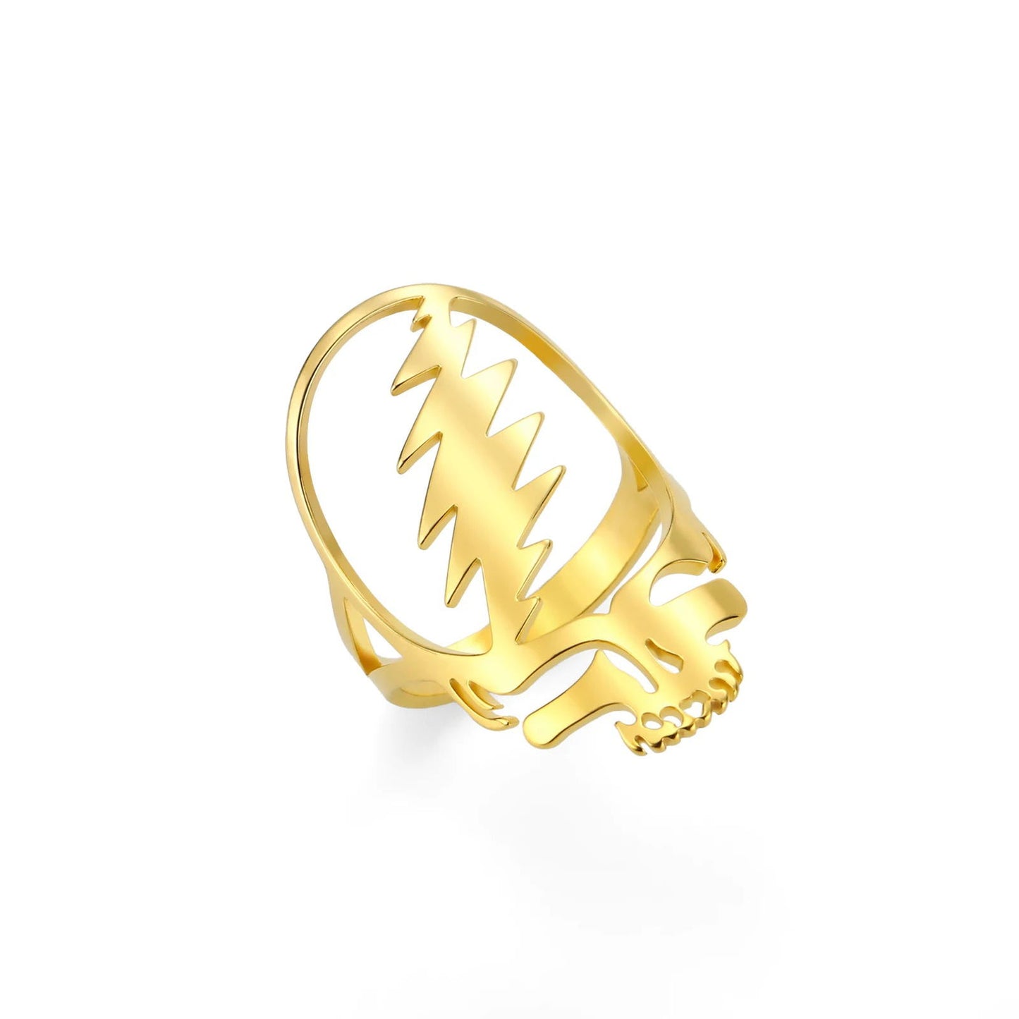 Grateful Dead Ring Lightning Skull Steal Your Face Logo Rock Band Music Ring - Stainless Steel Silver & Gold - Unisex - That Rock Aesthetic