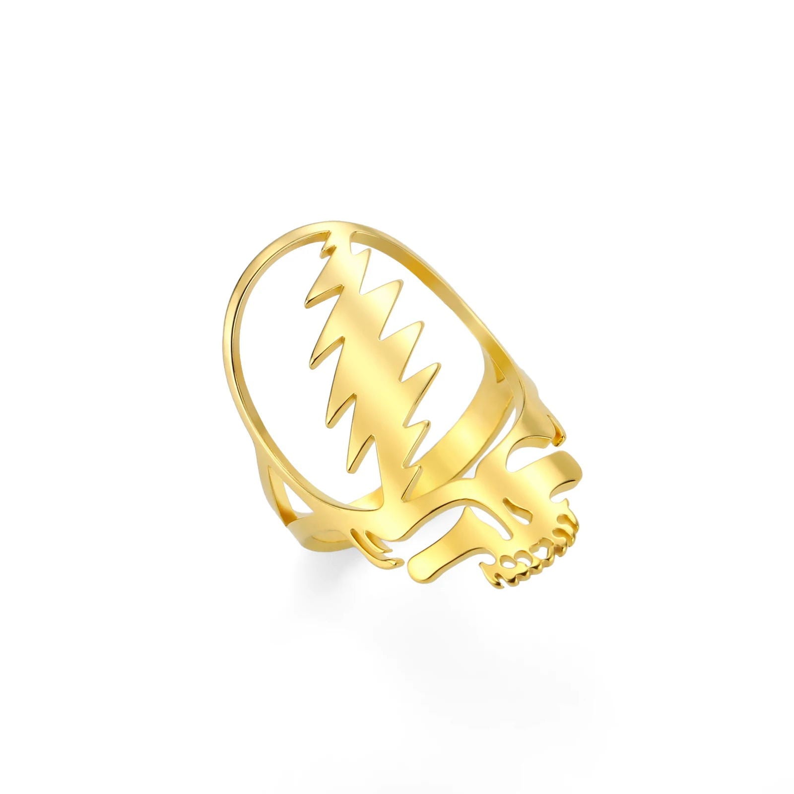 Grateful Dead Ring Lightning Skull Steal Your Face Logo Rock Band Music Ring - Stainless Steel Silver & Gold - Unisex - That Rock Aesthetic