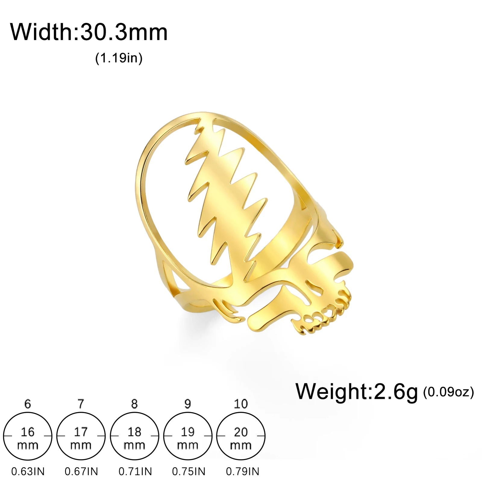 Grateful Dead Ring Lightning Skull Steal Your Face Logo Rock Band Music Ring - Stainless Steel Silver & Gold - Unisex - That Rock Aesthetic