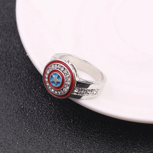 Captain America Shield Ring Superhero Mens Marvel Ring - Silver, Red & Blue - Unisex