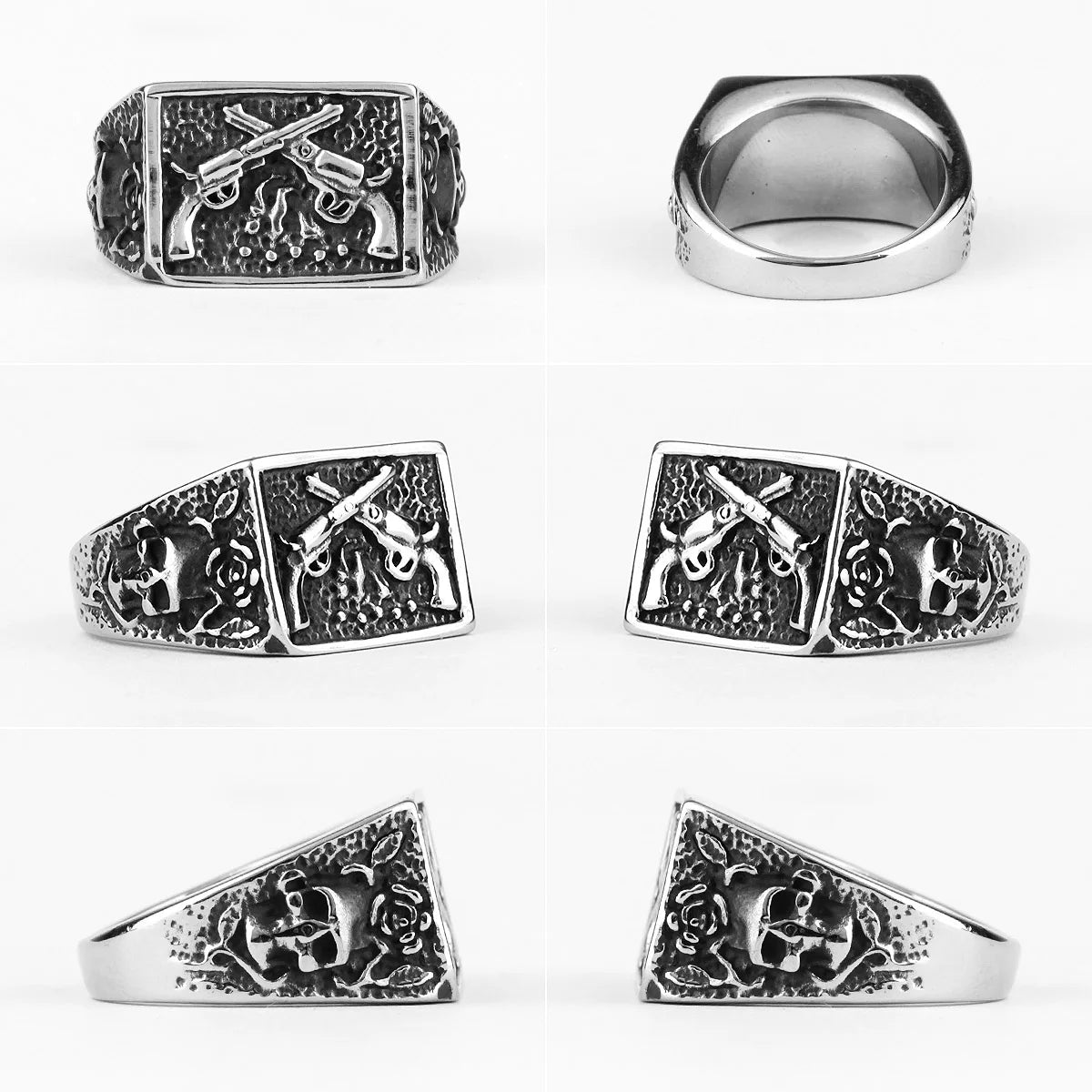 Revolver Gun Cowboy Ring Mens - Stainless Steel Silver - Unisex