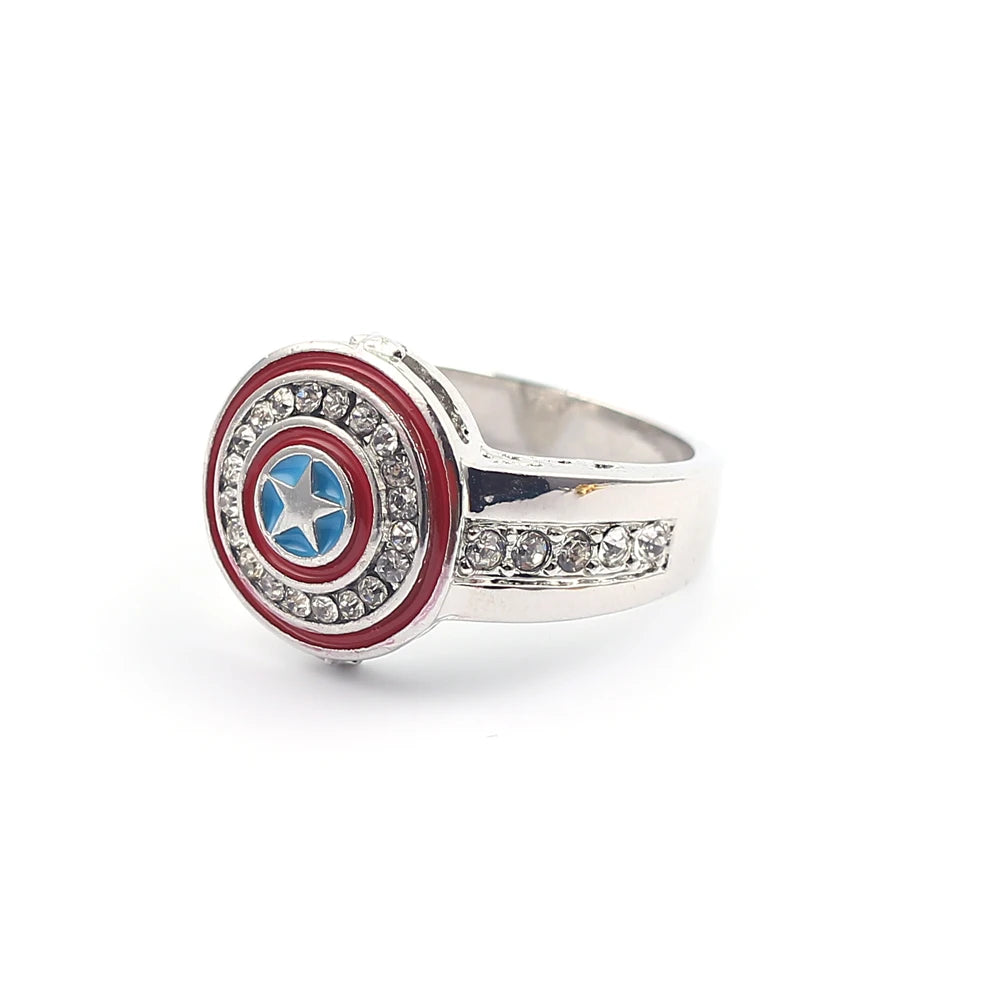 Captain America Shield Ring Superhero Mens Marvel Ring - Silver, Red & Blue - Unisex