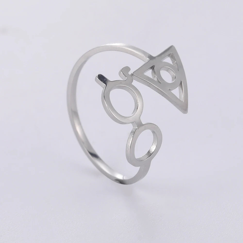 Harry Potter Ring Deathly Hallows / Glasses - Stainless Silver & Gold - Unisex - Adjustable