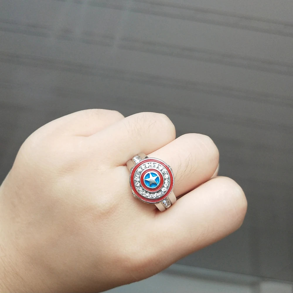 Captain America Shield Ring Superhero Mens Marvel Ring - Silver, Red & Blue - Unisex