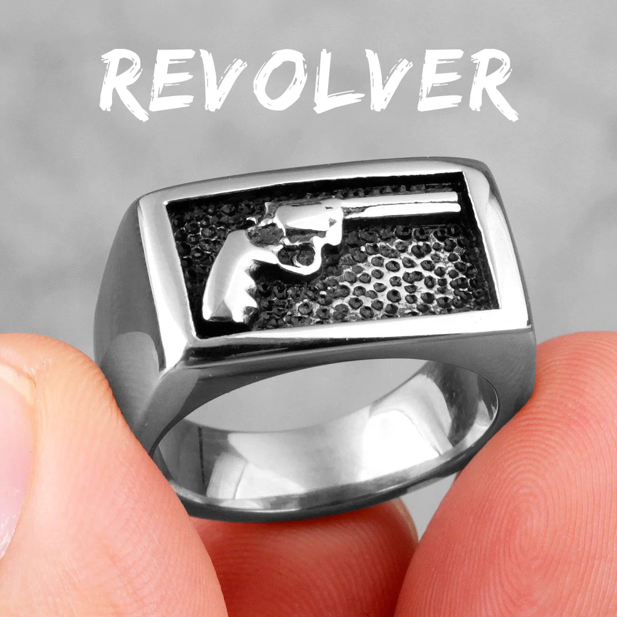 Revolver Gun Cowboy Ring Mens - Stainless Steel Silver - Unisex