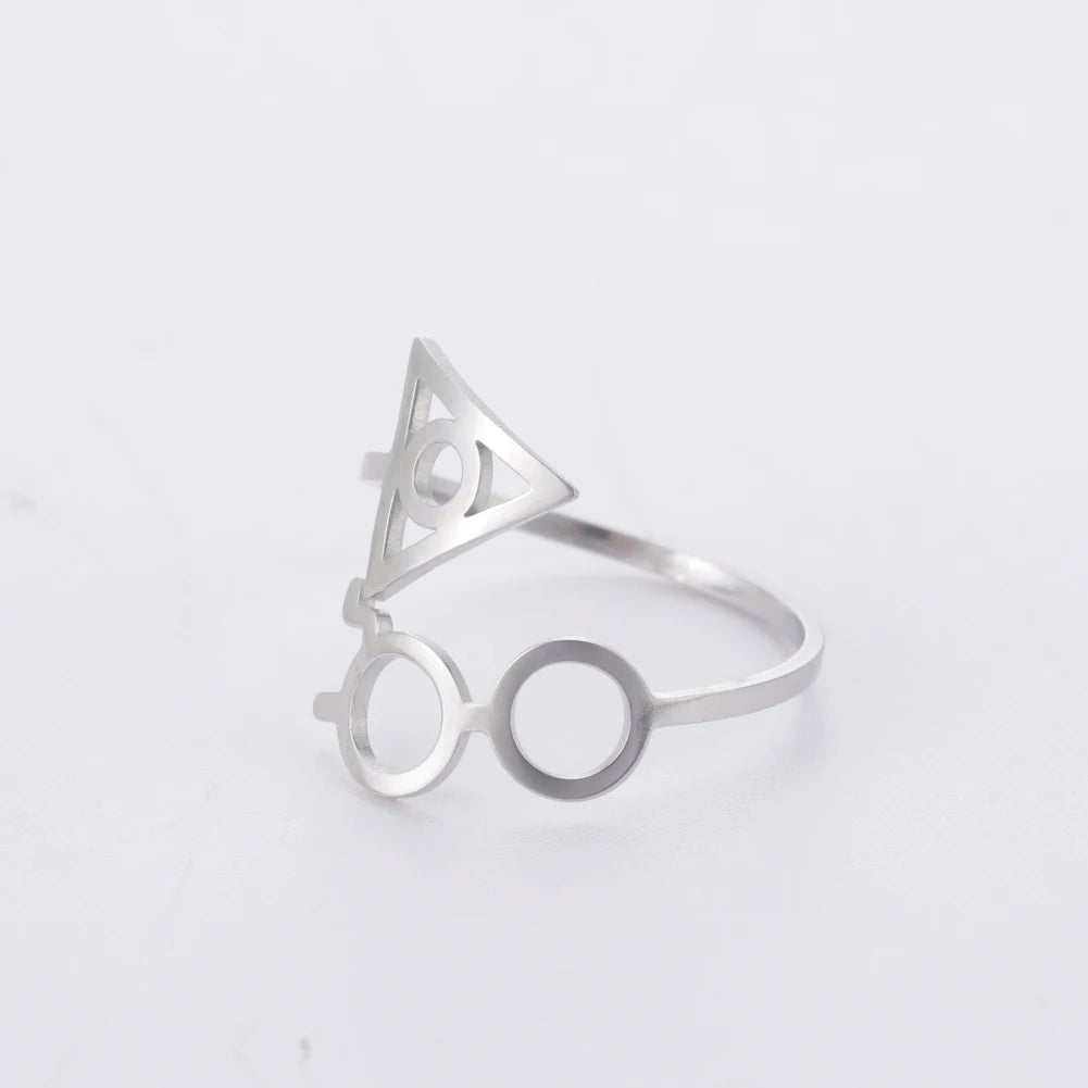 Harry Potter Ring Deathly Hallows / Glasses - Stainless Silver & Gold - Unisex - Adjustable
