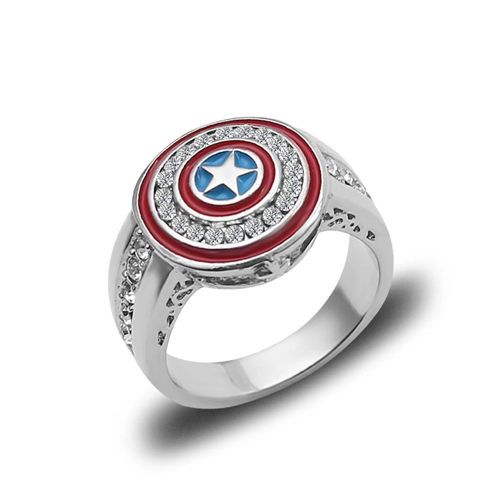 Captain America Shield Ring Superhero Mens Marvel Ring - Silver, Red & Blue - Unisex