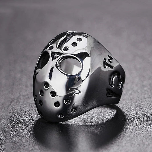 Jason Voorhees Ring Friday the 13th Mask Horror Halloween Ring - Stainless Steel Silver - Unisex - That Rock Aesthetic