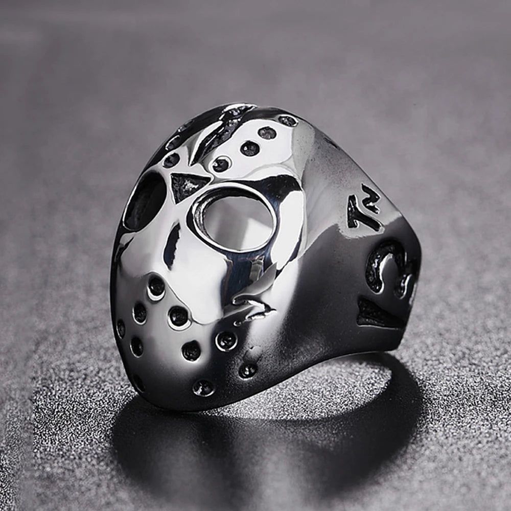 Jason Voorhees Ring Friday the 13th Mask Horror Halloween Ring - Stainless Steel Silver - Unisex - That Rock Aesthetic