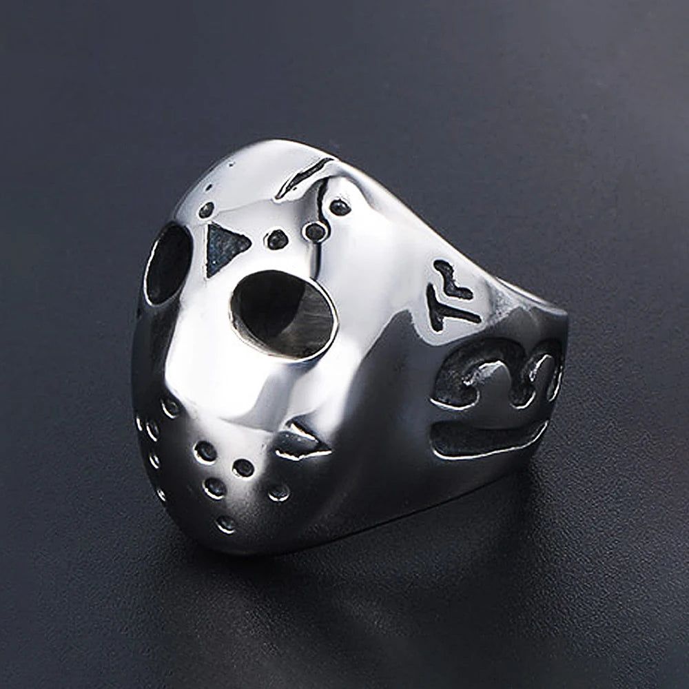 Jason Voorhees Ring Friday the 13th Mask Horror Halloween Ring - Stainless Steel Silver - Unisex - That Rock Aesthetic