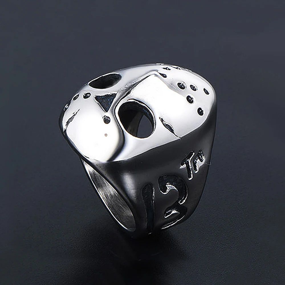 Jason Voorhees Ring Friday the 13th Mask Horror Halloween Ring - Stainless Steel Silver - Unisex - That Rock Aesthetic