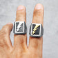 Lightning Bolt Square Mens Signet Ring - Stainless Steel Silver & Gold - Unisex - That Rock Aesthetic