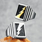 Lightning Bolt Square Mens Signet Ring - Stainless Steel Silver & Gold - Unisex - That Rock Aesthetic