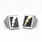 Lightning Bolt Square Mens Signet Ring - Stainless Steel Silver & Gold - Unisex - That Rock Aesthetic