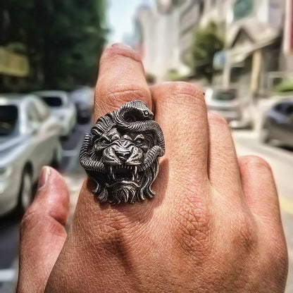 Snake Head Lion Ring Mens - Stainless Steel Silver - Unisex - That Rock Aesthetic