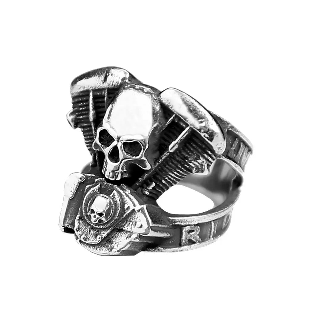 Live to Ride Motorcycle Skull Mens Biker Ring - Stainless Steel Silver - Unisex - That Rock Aesthetic