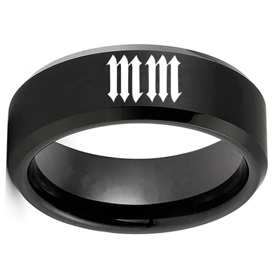 Marilyn Manson Ring Logo #1 Metal Rock Band Music Ring - Stainless Steel Black - Unisex - That Rock Aesthetic
