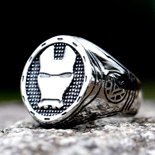 Marvel Iron Man Ring Mens Signet Superhero - Stainless Steel Silver - Unisex - That Rock Aesthetic