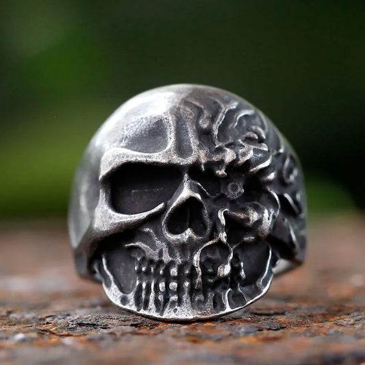 Melting Skull Cyborg Terminator Ring Mens - Stainless Steel Silver - Unisex - That Rock Aesthetic