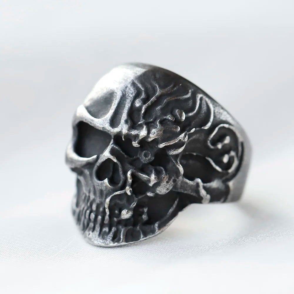 Melting Skull Cyborg Terminator Ring Mens - Stainless Steel Silver - Unisex - That Rock Aesthetic