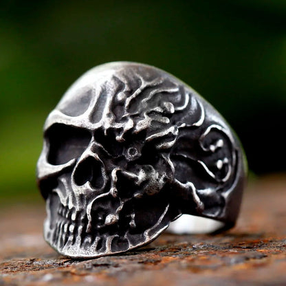 Melting Skull Cyborg Terminator Ring Mens - Stainless Steel Silver - Unisex - That Rock Aesthetic
