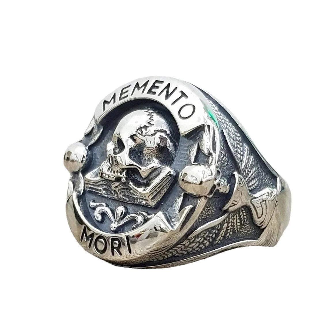 Memento Mori Skull Gothic Biker Mens Signet Ring - Stainless Steel Silver - Unisex - That Rock Aesthetic