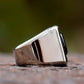 Mens Black Onyx Sun Gemstone Ring Biker Boho - Stainless Steel Silver - Unisex - That Rock Aesthetic