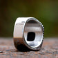 Mens Black Onyx Sun Gemstone Ring Biker Boho - Stainless Steel Silver - Unisex - That Rock Aesthetic