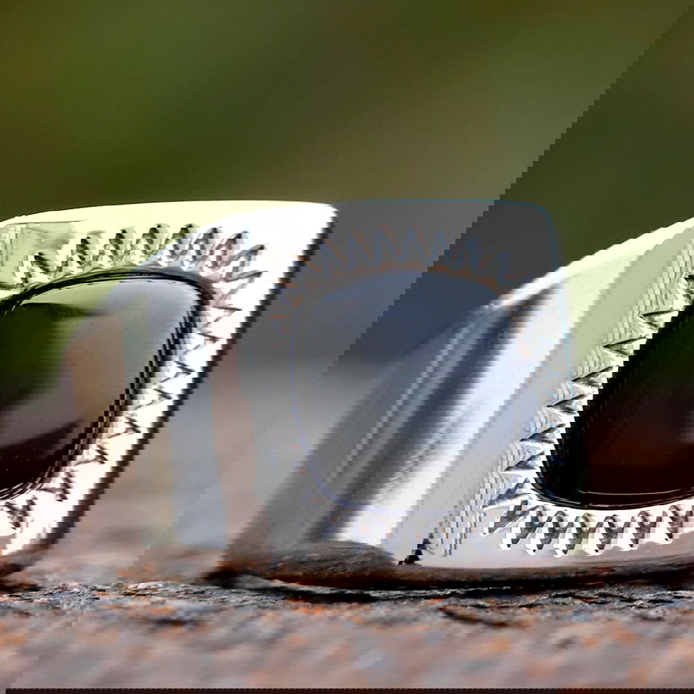 Mens Black Onyx Sun Gemstone Ring Biker Boho - Stainless Steel Silver - Unisex - That Rock Aesthetic