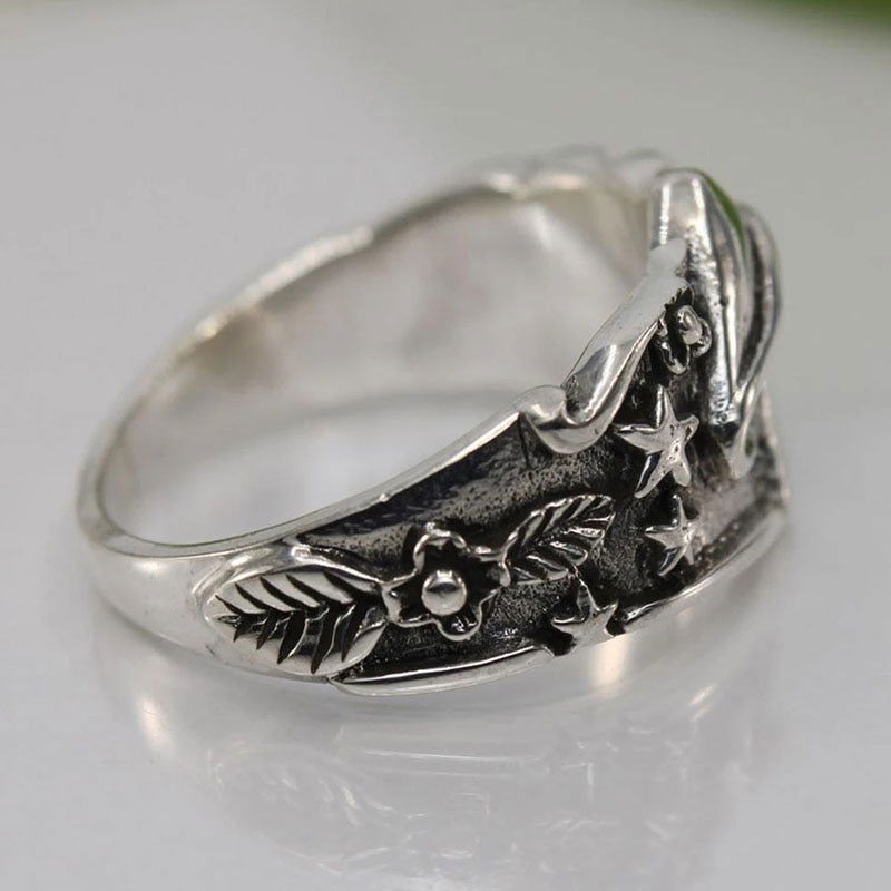 Boho Hippie Silver Mushroom Ring with Stars - Unisex - That Rock Aesthetic