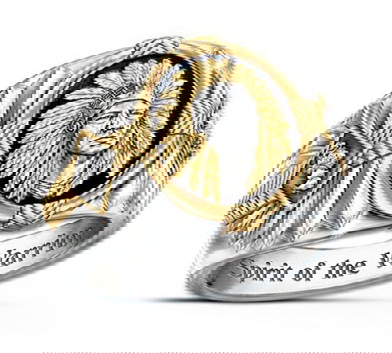Native American Indian Chief Mens Ring - Spirit of the Warrior - Stainless Steel Silver & Gold - Unisex - That Rock Aesthetic