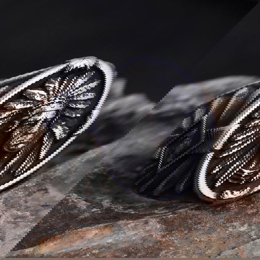 Native American Indian Chief Mens Signet Ring - Stainless Steel Silver - Unisex - That Rock Aesthetic