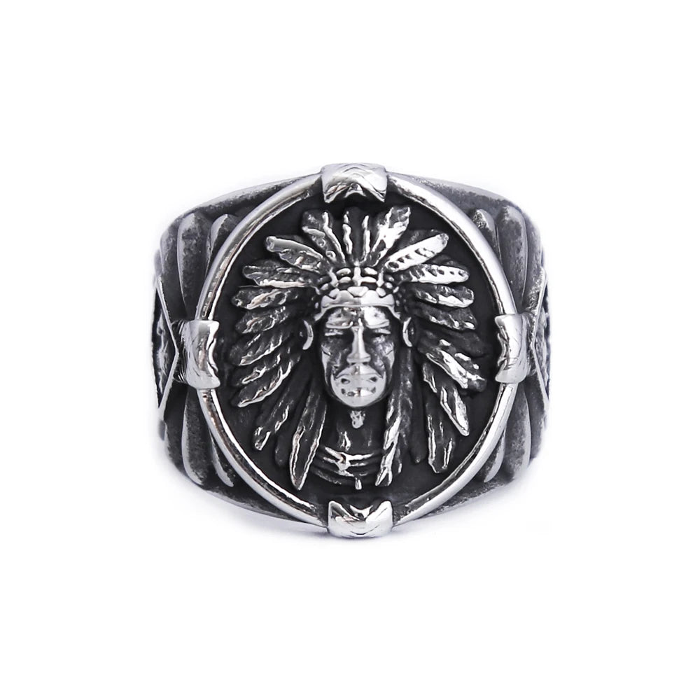 Native American Indian Chief Mens Signet Ring - Stainless Steel Silver - Unisex - That Rock Aesthetic