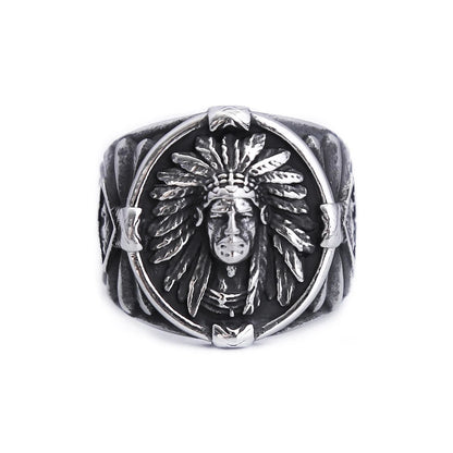 Native American Indian Chief Mens Signet Ring - Stainless Steel Silver - Unisex - That Rock Aesthetic