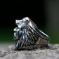 Native American Indian Chief Ring with Bear Headdress Mens Turquoise Ring - Stainless Steel Silver - Unisex - That Rock Aesthetic