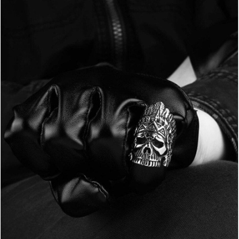 Navajo Native American Skull Indian Chief Ring Mens - Stainless Steel Silver - Unisex - That Rock Aesthetic