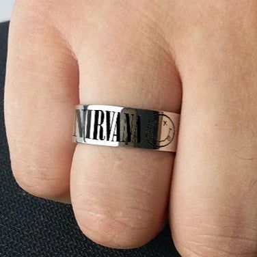 Nirvana Ring Smiley Face Logo Grunge Music Kurt Cobain Ring - Titanium Steel Silver - Unisex - That Rock Aesthetic