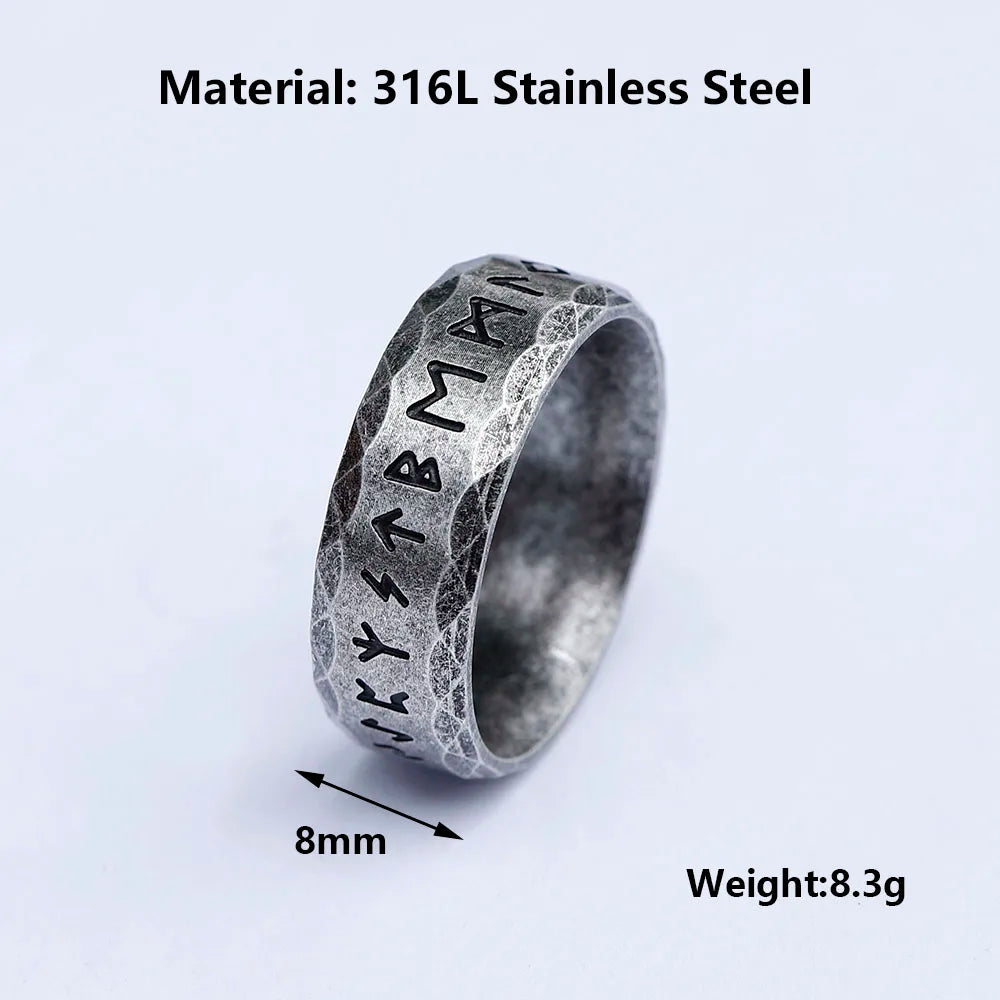 Nordic Norse Rune Viking Ring Mens - Stainless Steel Silver - Unisex - That Rock Aesthetic