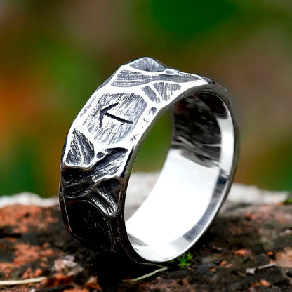 Nordic Norse Runes Viking Ring Mens - Stainless Steel Silver - Unisex - That Rock Aesthetic