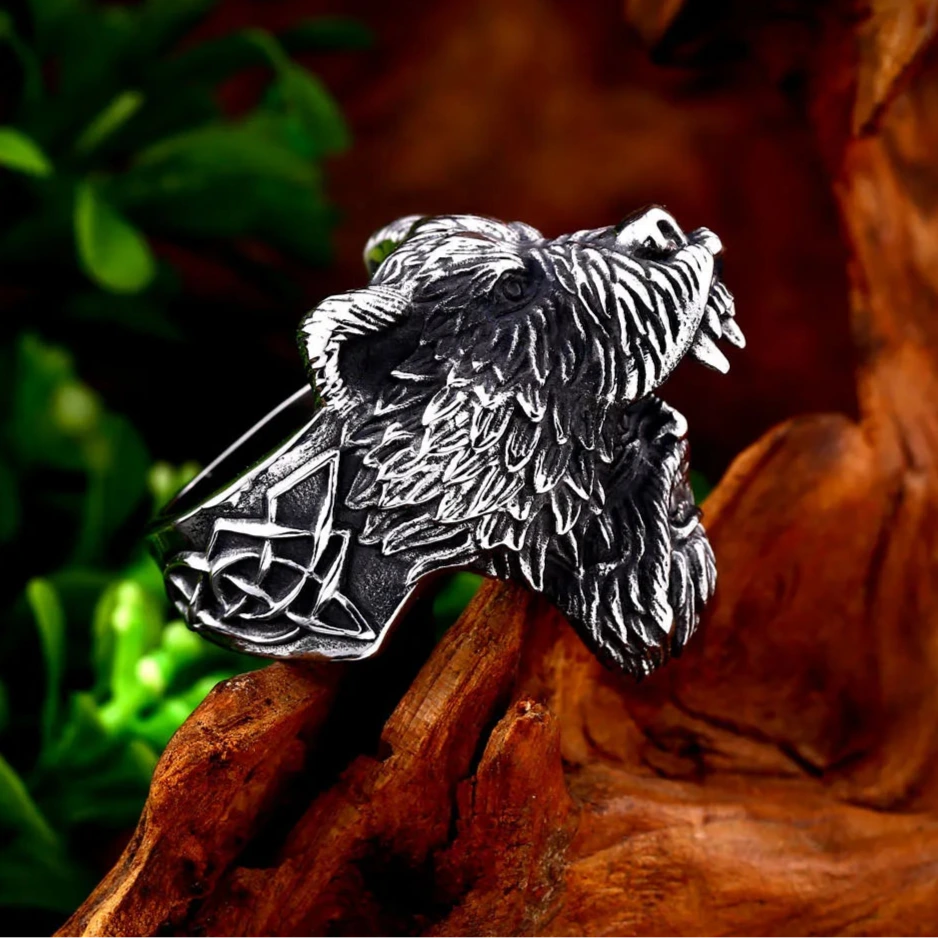 Norse Bear Viking Ring Mens - Stainless Steel Silver - Unisex - That Rock Aesthetic