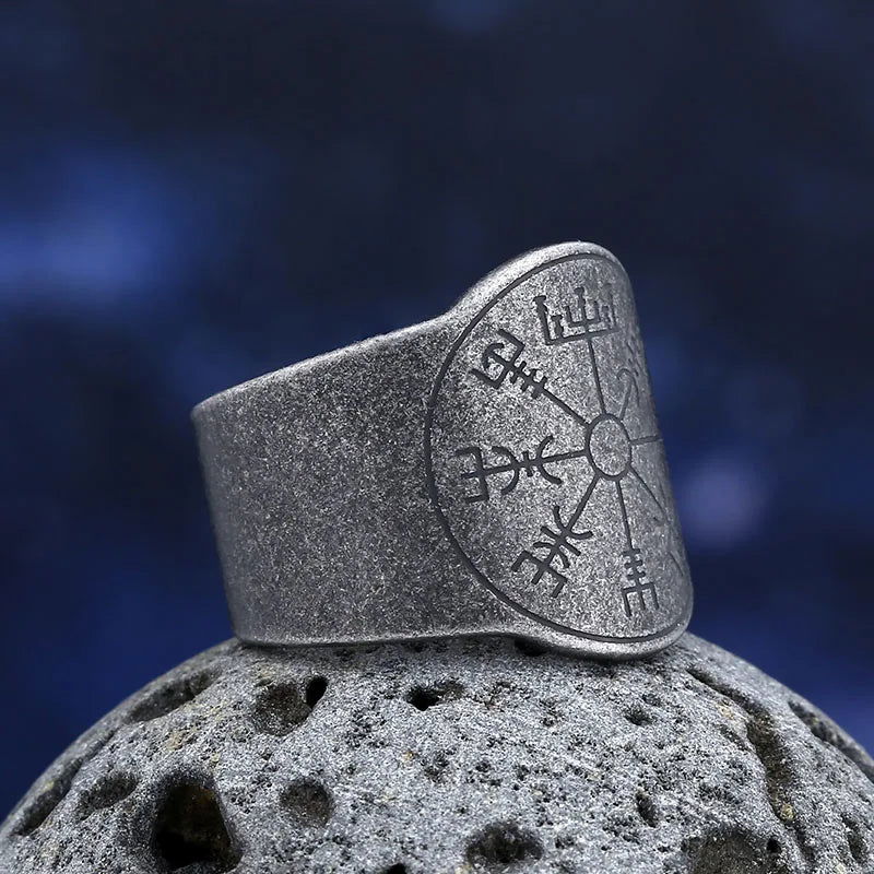 Norse Viking Compass Ring Mens Vegvisir - Stainless Steel Silver - Unisex - That Rock Aesthetic