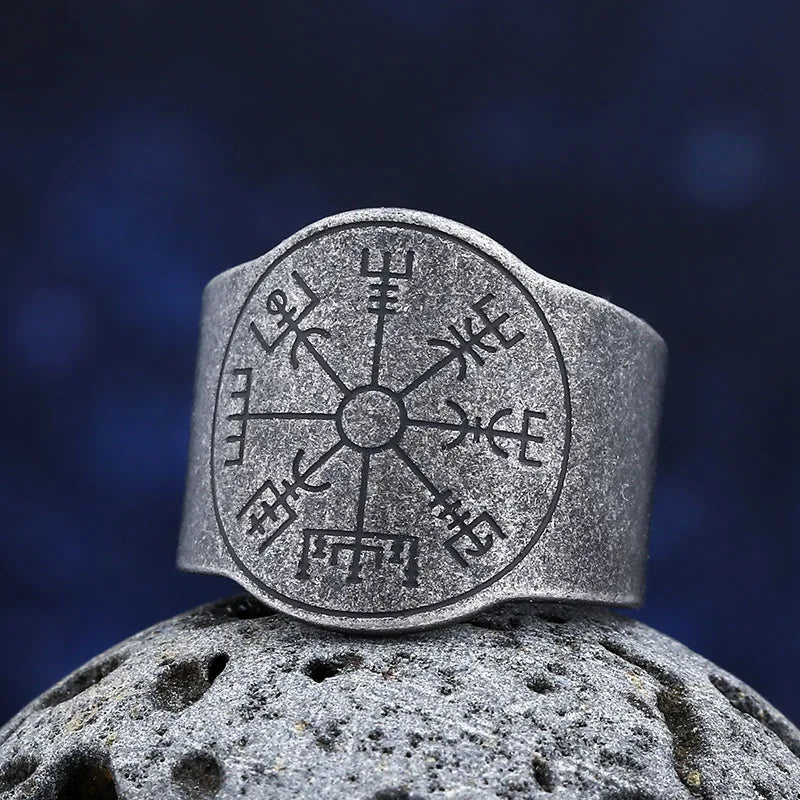 Norse Viking Compass Ring Mens Vegvisir - Stainless Steel Silver - Unisex - That Rock Aesthetic