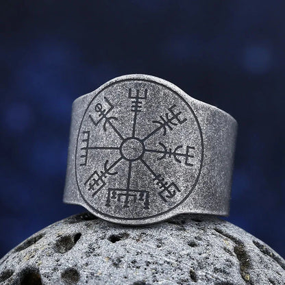Norse Viking Compass Ring Mens Vegvisir - Stainless Steel Silver - Unisex - That Rock Aesthetic