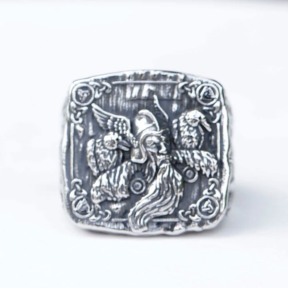 Norse Viking Warrior Odin Ring Mens - Stainless Steel Silver - Unisex - That Rock Aesthetic