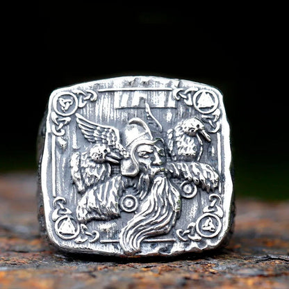 Norse Viking Warrior Odin Ring Mens - Stainless Steel Silver - Unisex - That Rock Aesthetic