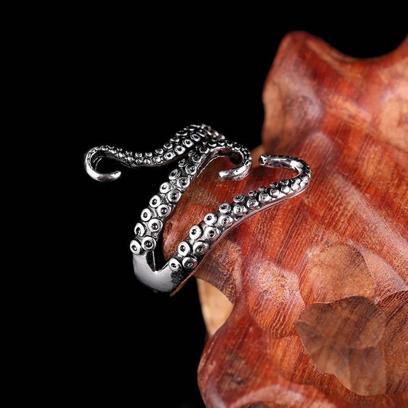 Octopus Tentacle Mens Ring - Titanium Steel Silver - Unisex - Adjustable - That Rock Aesthetic