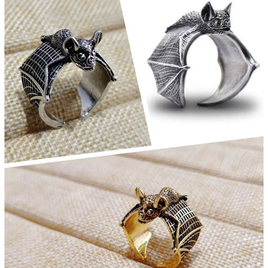 Open Bat Ring Mens - Silver, Gold & Black - Unisex - Adjustable - That Rock Aesthetic